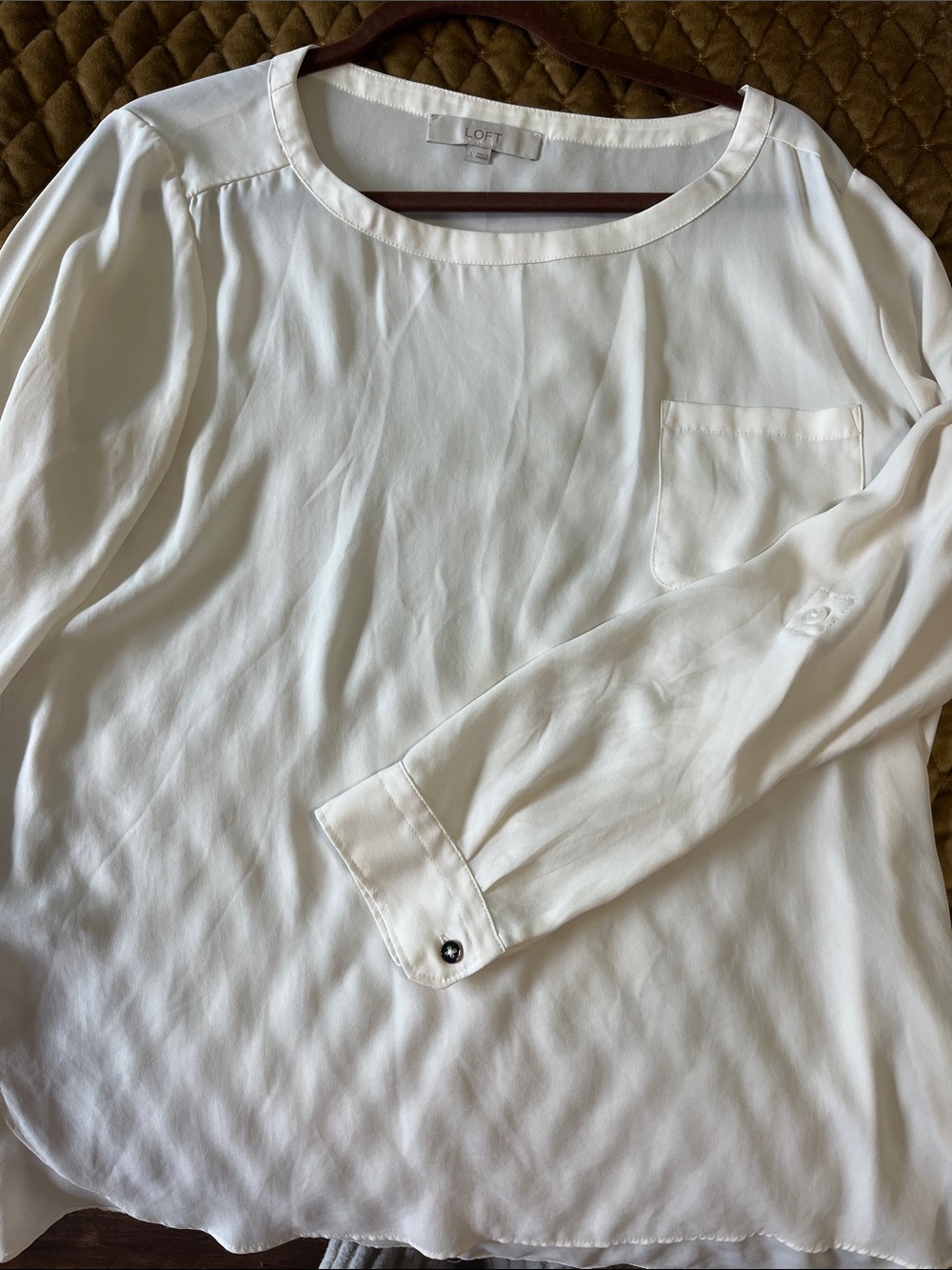 LOFT Ivory Round-Neck Long-Sleeve Blouse